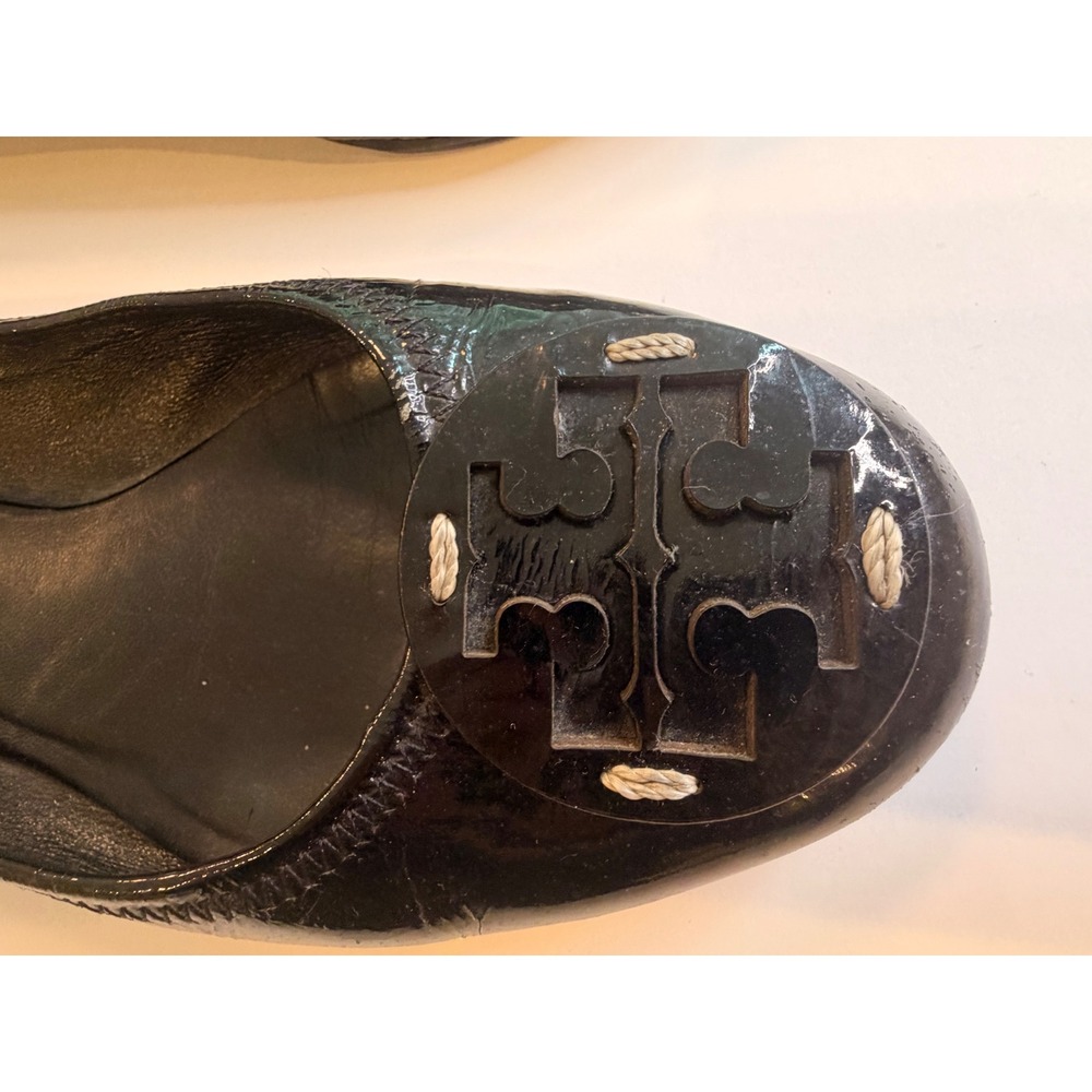 Tory Burch Reva Black Patent Leather Ballet Flats Scrunch Back Size 9 - Picture 5 of 7